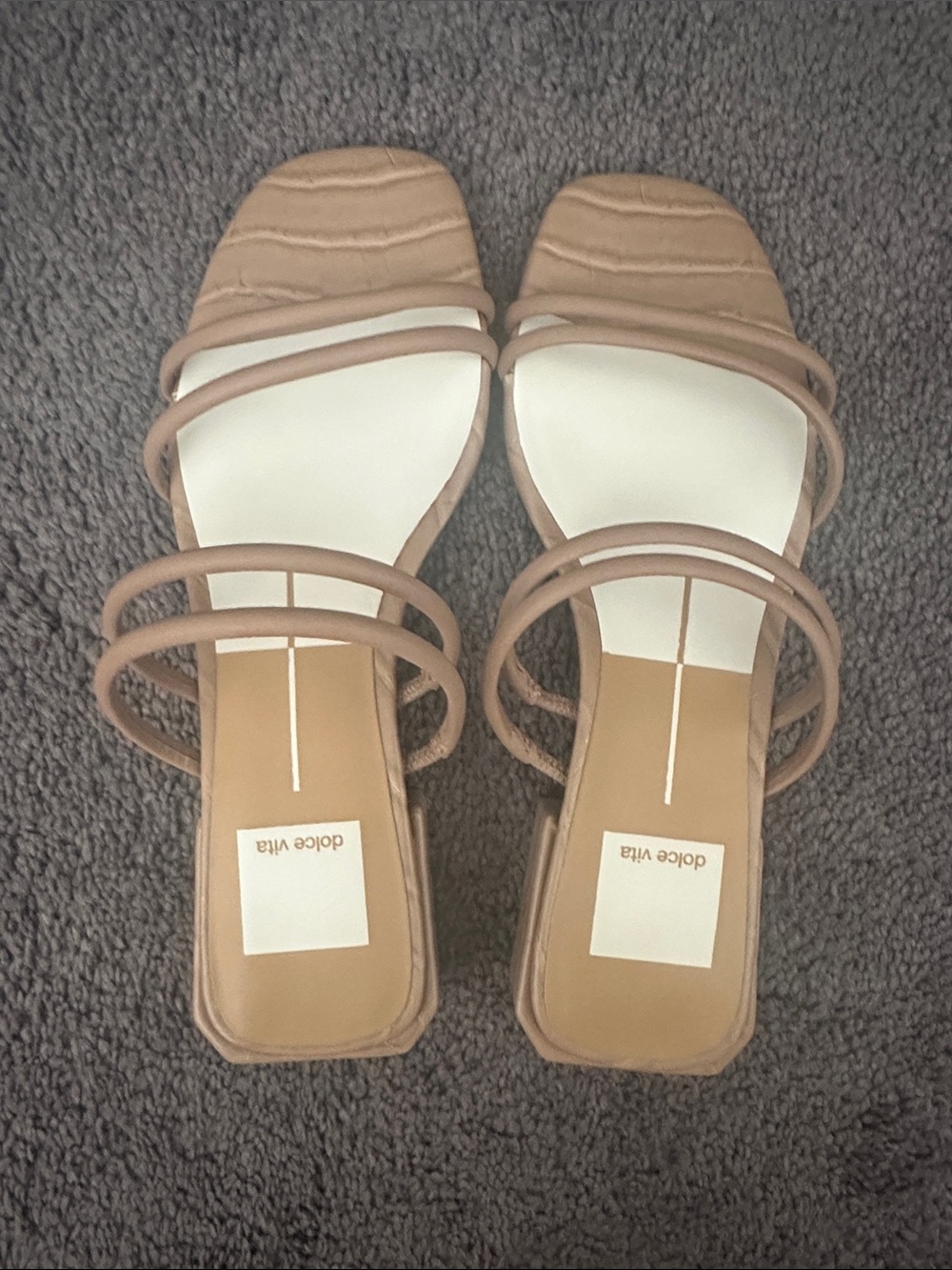Dolce Vita Beige Multi-Strap Square-Toe Slide Sandals